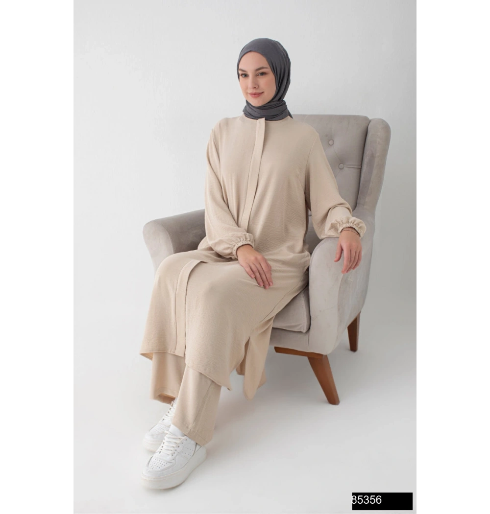 Modamiss Aerobin Kumaş Bayan Hac ve Umre Elbisesi (2 Parça) - Bej