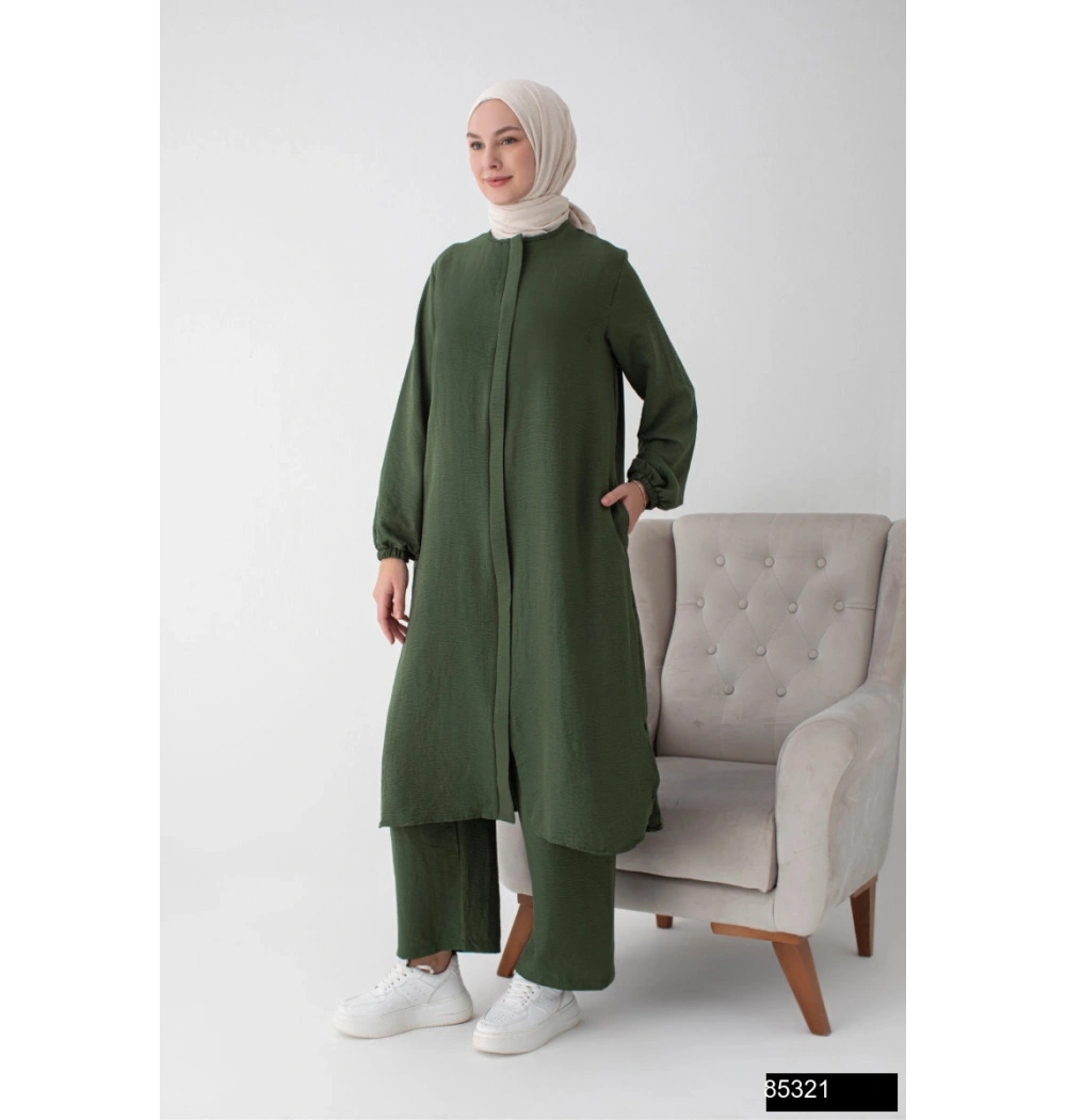 Modamiss Aerobin Kumaş Bayan Hac ve Umre Elbisesi (2 Parça) - Haki