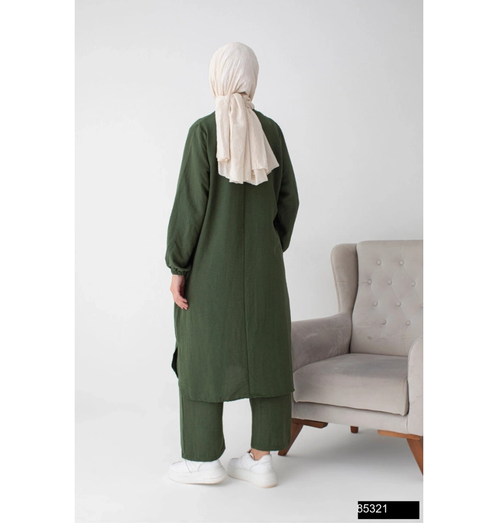 Modamiss Aerobin Kumaş Bayan Hac ve Umre Elbisesi (2 Parça) - Haki