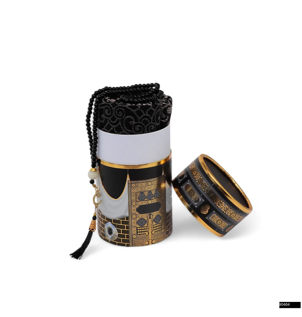 Model 2 - Silindir Kuka Kutu + Lüks Tafta Seccade + Cam İnci Tesbih Hediye Seti