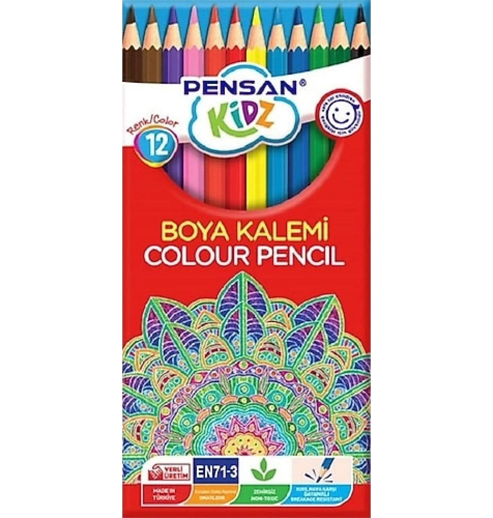 Pensan Kidz Kuru Boya Tüplü 12 Renk Tam Boy