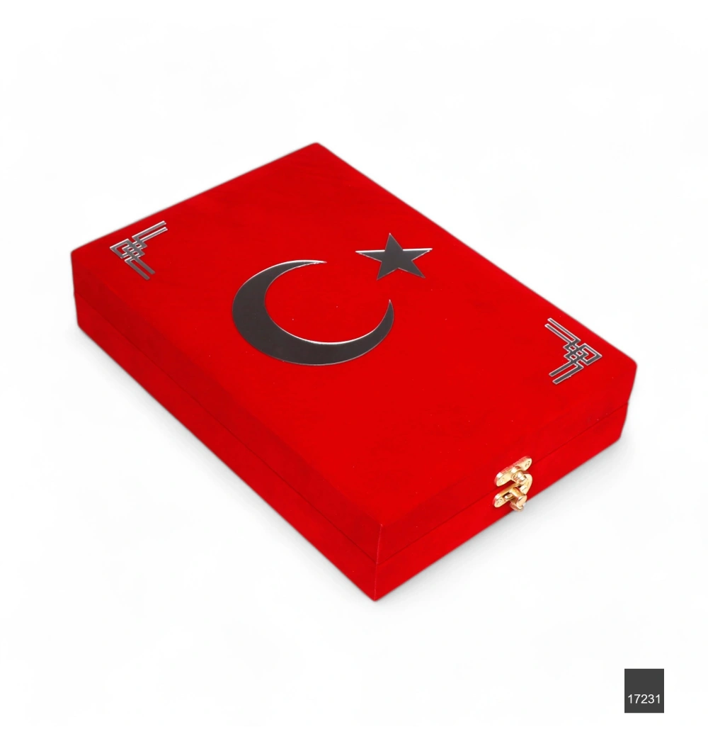 Sancak Serisi Dikey Lüks Kadife Plaket Kuran Kutusu (Boş Kutu)