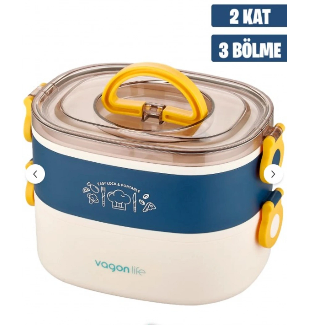 Vagon Life İki Katlı Çelik Beslenme Kutusu BL10403-2S Mavi