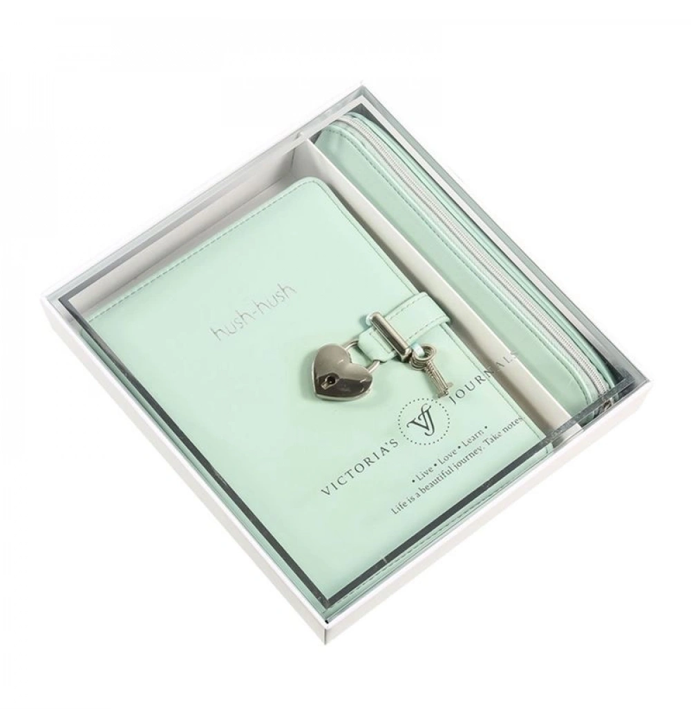 Vj Hush Hush Kilitli Defter 13X18 160 Yp. + Kalem Kutusu - Pastel Yeşil