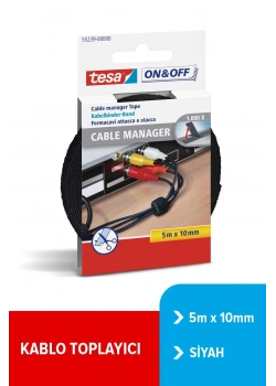 Tesa 55239 On&Off Kablo Bağlayıcı Bant Organizatörü 5Mx10Mm Siyah