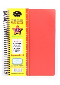 Defne Star 8+3+1 Ayraçlı 12 Konulu 300 Yaprak Defter Dfn-2299
