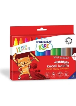 Pensan Kidz Temizlenebilir Jumbo Keçeli Kalem 12 Renk