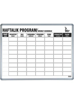 90X60  Elegant Çerç.Haftalık Ders Programı Panosu Duvara Monte