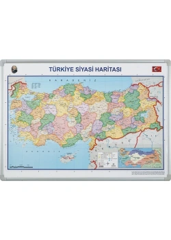 İnter 70X100 Alüminyum Çerçeve Duvara Monte Türkiye Siyasi Haritası Kod:Int- 814