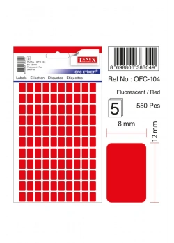 Tanex Ofc-104 Flo Kırmızı Ofis Etiketi 5Li