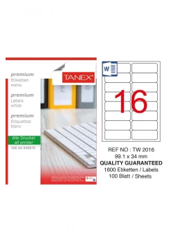 Tanex Tw-2016 99,1X34 Mm Laser Etiket 100Lü