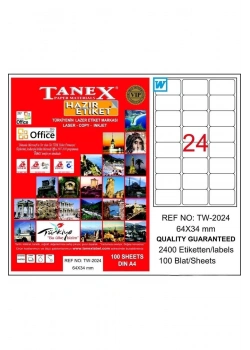 Tanex Tw-2024 64X34 Mm Şeffaf Laser Etiket 100Lü
