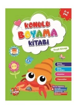 Konulu Boyama Kitabı Yeşil 5-6 Yaş  Uzay Aracları Çiçek Yiyecek Deniz Canlıları  Koloni