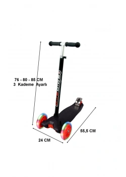 3 Teker Işıklı Max Scooter 80 Kg Kadar Siyah