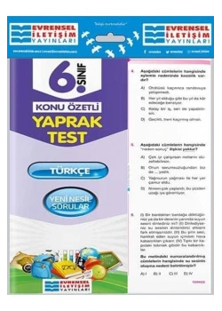 6.Sınıf Türkçe Yaprak Test   Evrensel