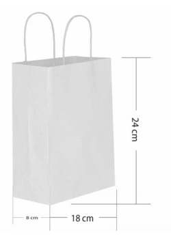 Beyaz Kraft Büküm Saplı Çanta 18X8X24