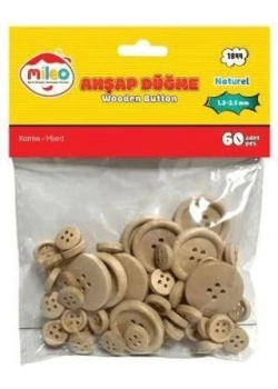 Mas Mileo 1844 Ahşap Düğme 1.2-2.5mm Karma 60lı Naturel