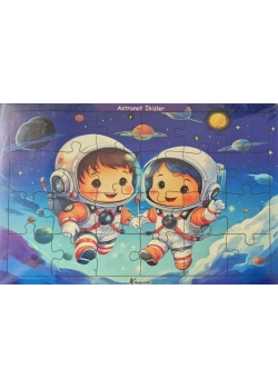 Ahşap Puzzle 24x30 cm 24 Parça Astronot İkizler