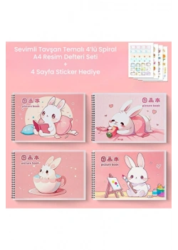 Astronot Temalı 4 lü Spiral Resim defteri +4 Sticker