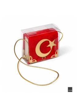 FN Mikro Boy Kadife Kaplamalı Kuranı Kerim + Asetat Kutu (Türk Bayrağı Modelli)