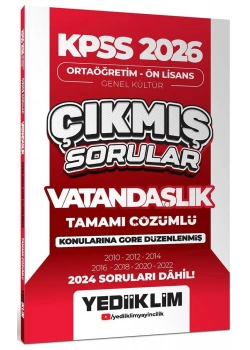 Kpss 2026 Ortaöğretim Önlisans Vatandaşlık 2010-2024 Çıkmış Sorular Yediiklim