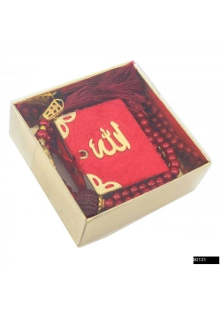 Lalezar Mikro Boy Kadife Kuran + 8x8 Gold Asetat Karton Kutu + Cam İnci Tesbih Hediye Seti