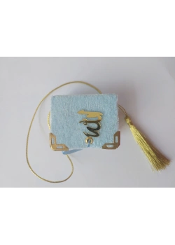 Mikro Boy Püsküllü Kadife Kuranı Kerim Tek Sayfa Bebe Mavi