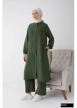 Modamiss Aerobin Kumaş Bayan Hac ve Umre Elbisesi (2 Parça) - Haki