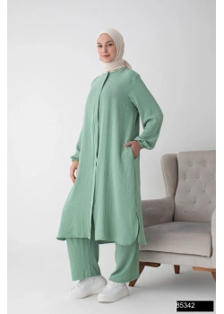 Modamiss Aerobin Kumaş Bayan Hac ve Umre Elbisesi (2 Parça) - Mint Yeşili