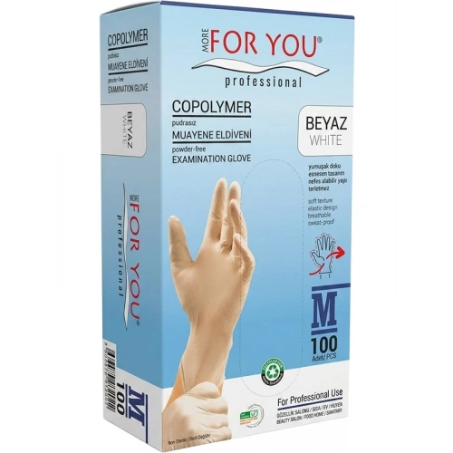 Tek Kullanımlık Copolymer Eldiven 100lü Beyaz (M)