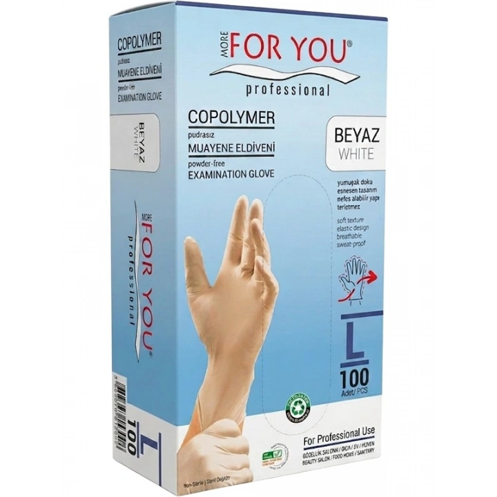 Tek Kullanımlık Copolymer Eldiven 100lü Beyaz (L)