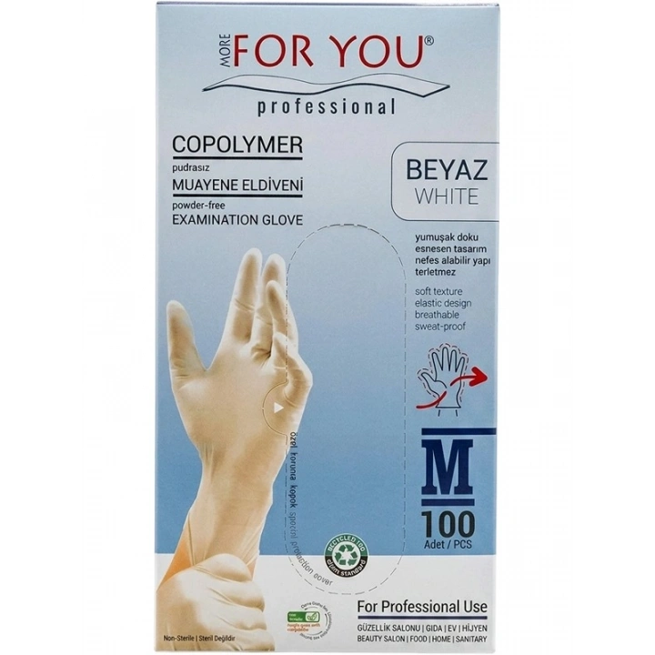 Tek Kullanımlık Copolymer Eldiven 100lü Beyaz (M)
