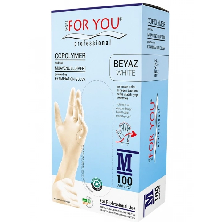 Tek Kullanımlık Copolymer Eldiven 100lü Beyaz (M)