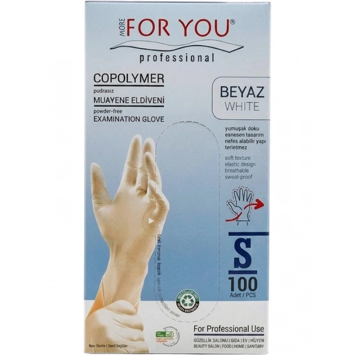 Tek Kullanımlık Copolymer Eldiven 100lü Beyaz (S)