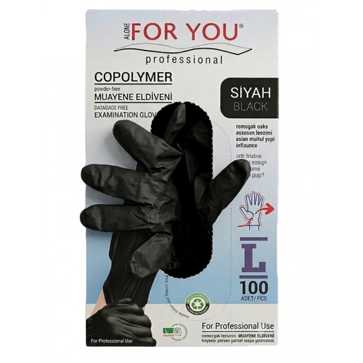 Tek Kullanımlık Copolymer Eldiven 100lü Siyah (L)