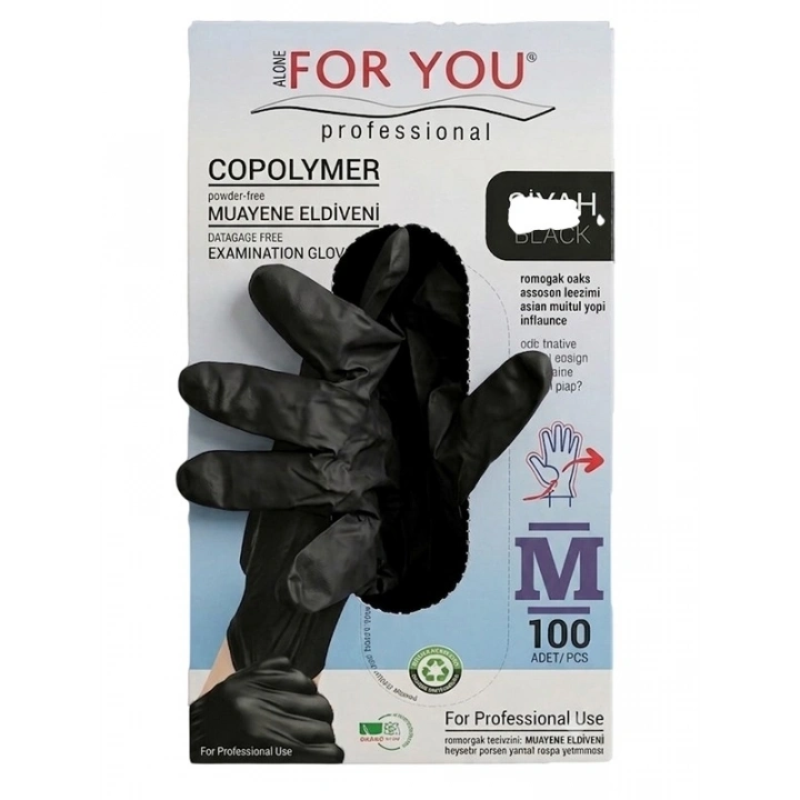 Tek Kullanımlık Copolymer Eldiven 100lü Siyah (M)