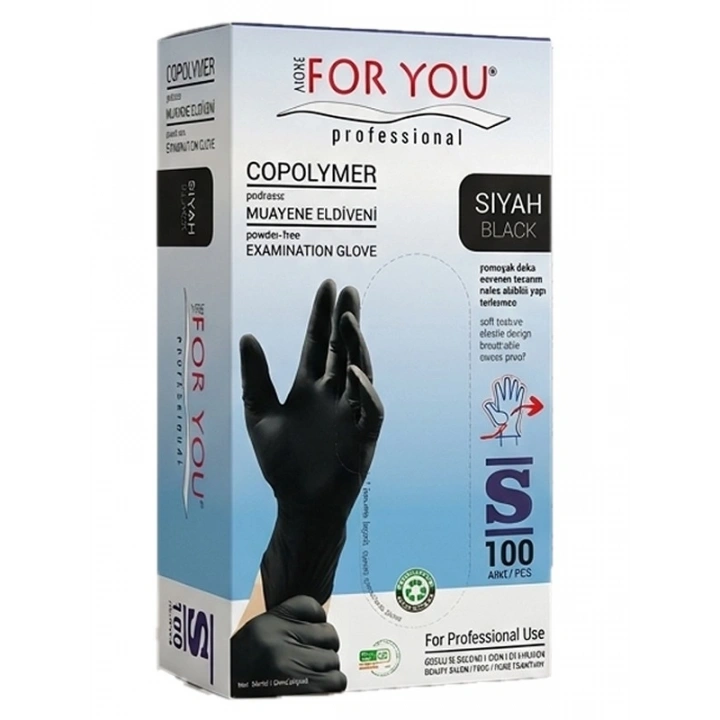 Tek Kullanımlık Copolymer Eldiven 100lü Siyah (S)