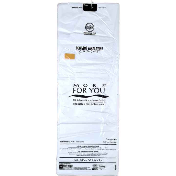 More For You Tek Kullanımlık Kuaför kesim önlüğü (Parfümlü Askı Apartlı) Yeni Tasarım