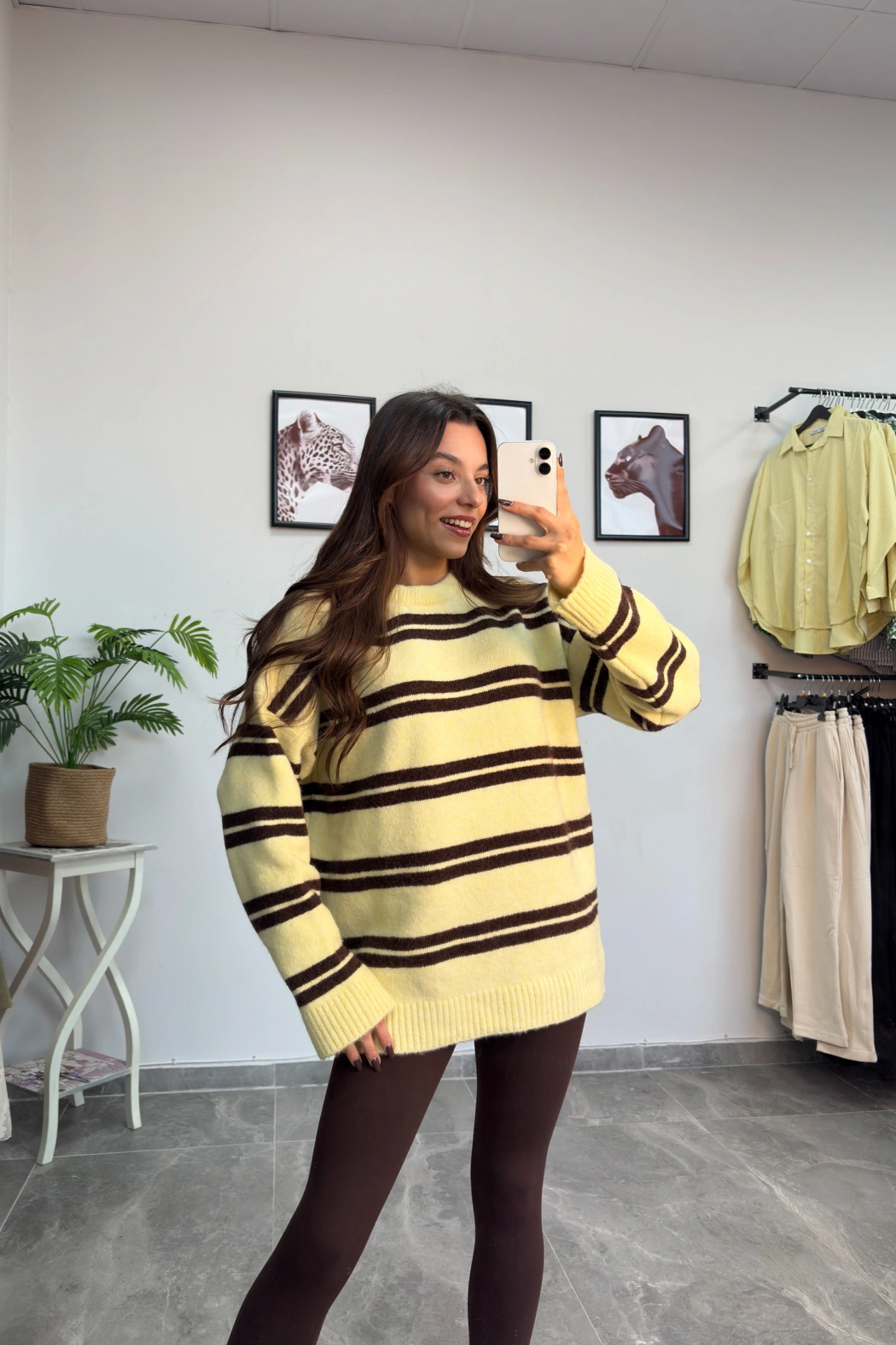 Kahve Çizgili Sarı Kazak