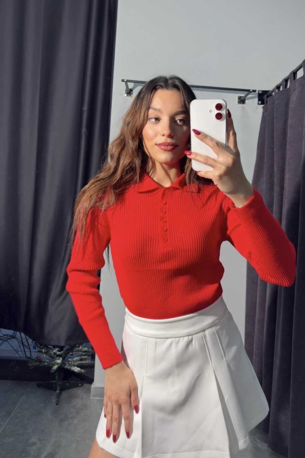 Polo Yaka Kırmızı Triko Body