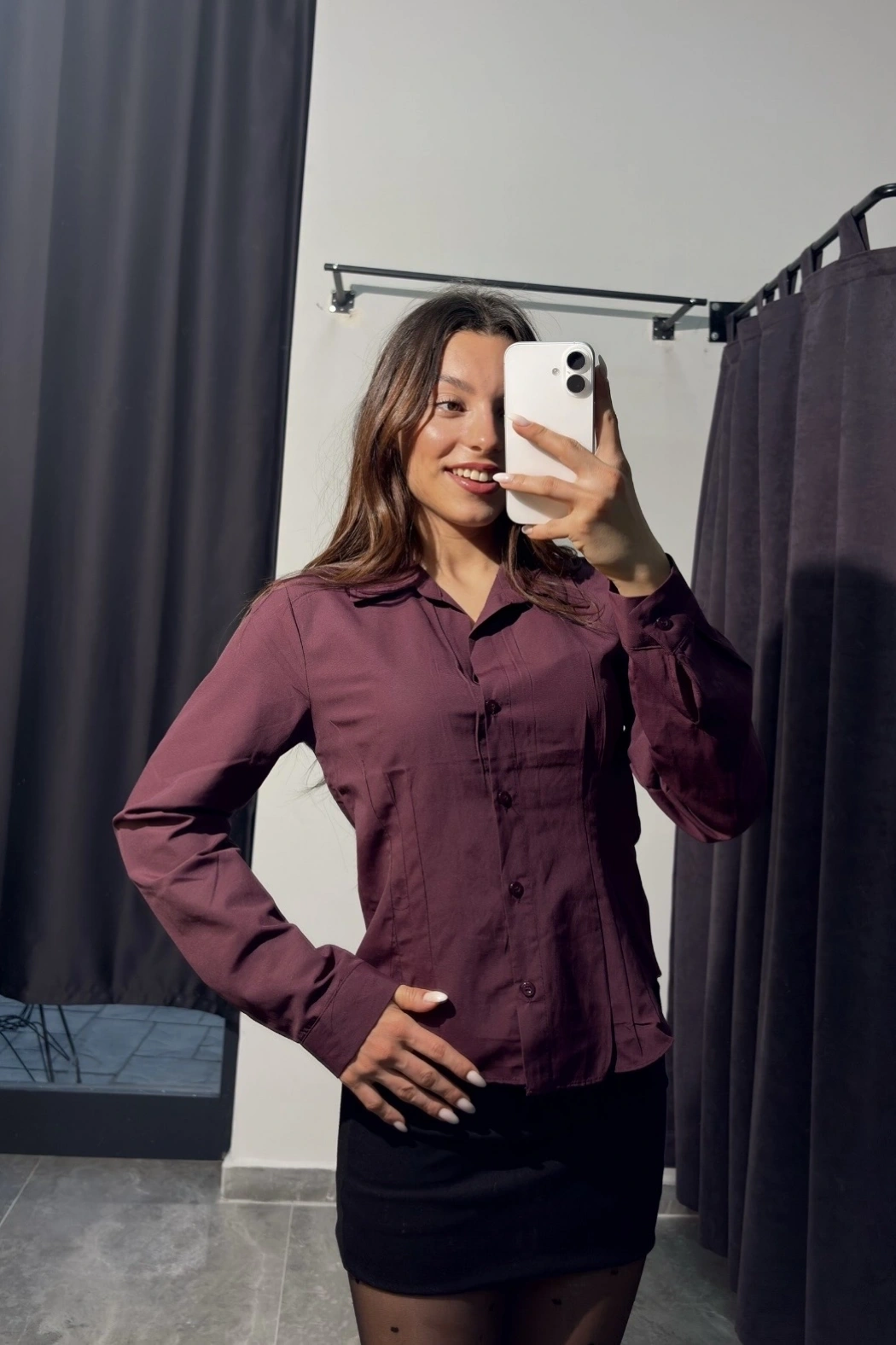 Bordo Dar Kalıp Gömlek