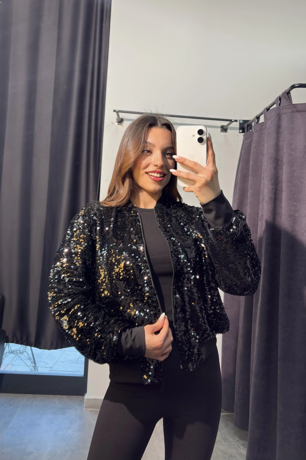 Fermuarlı Siyah Payet Ceket