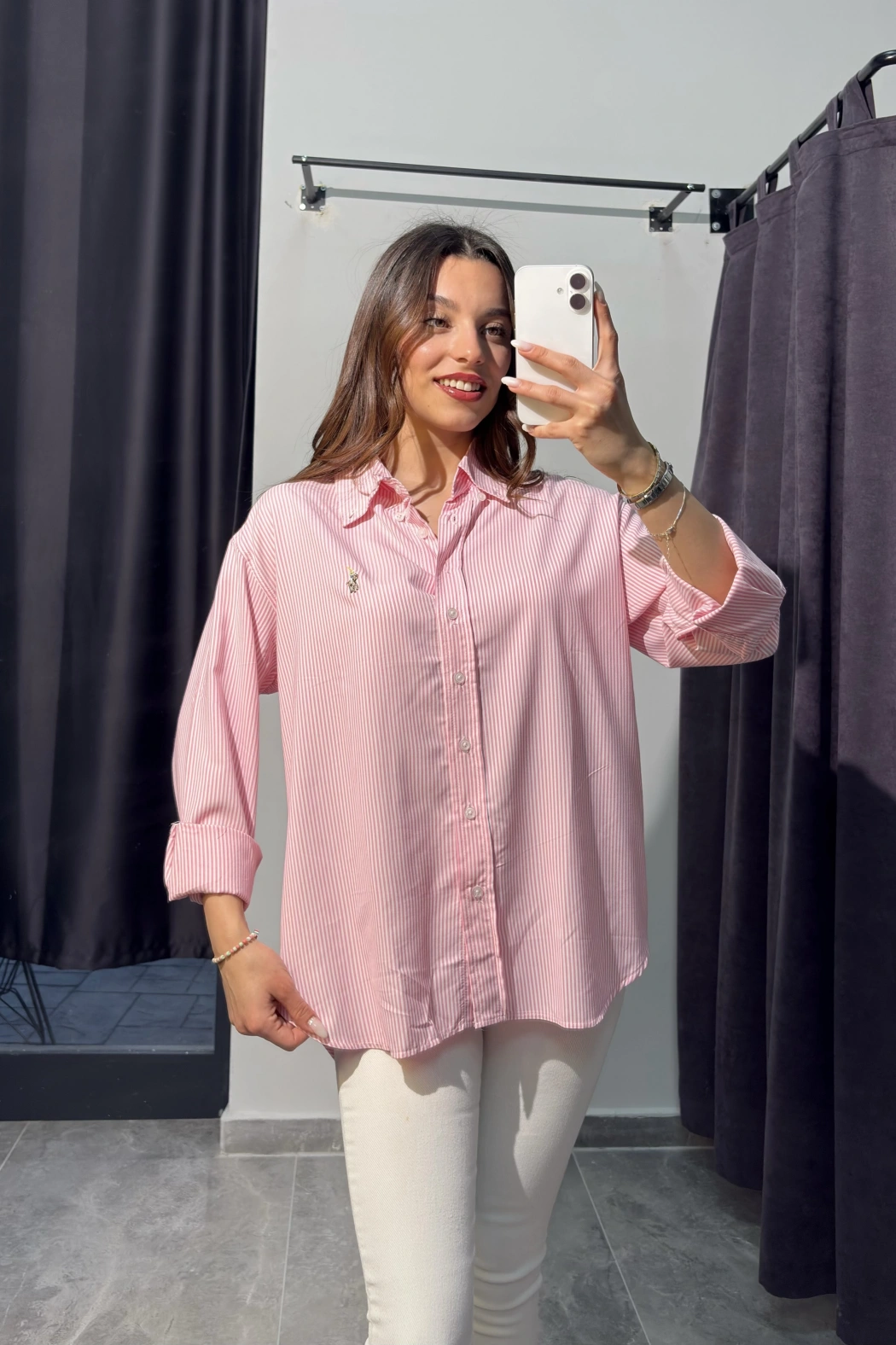 Pembe Çizgili Polo Gömlek