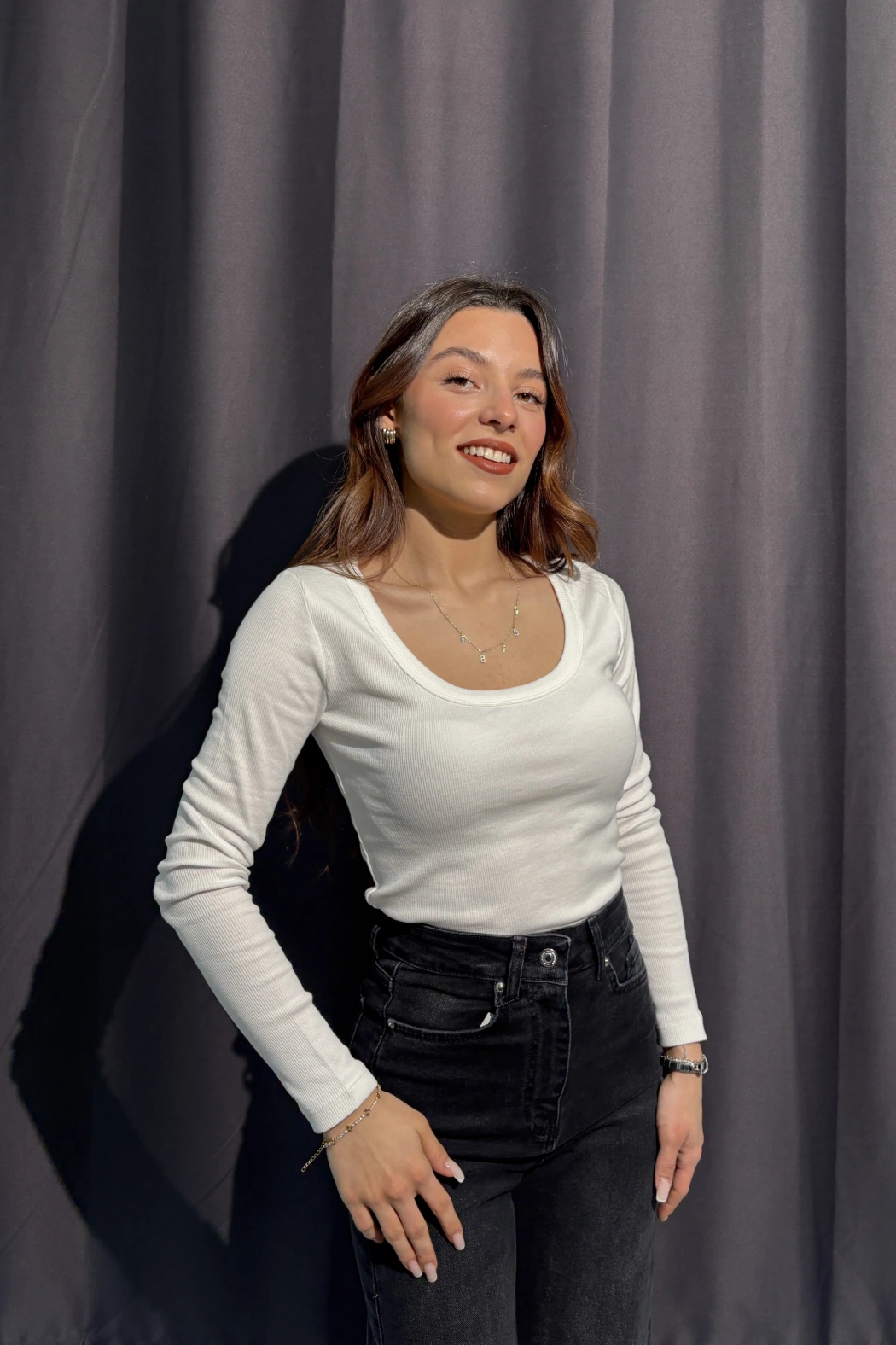 U Yaka Fitilli Beyaz Body