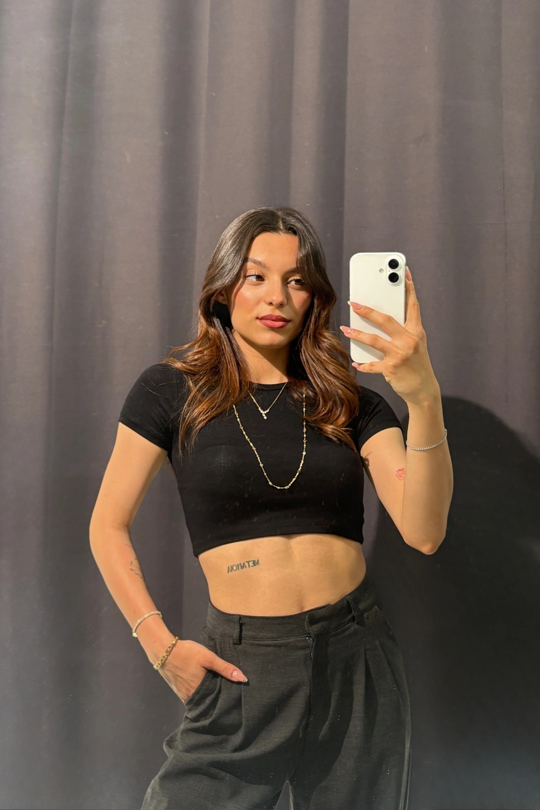 Bisiklet Yaka Basic Siyah Crop