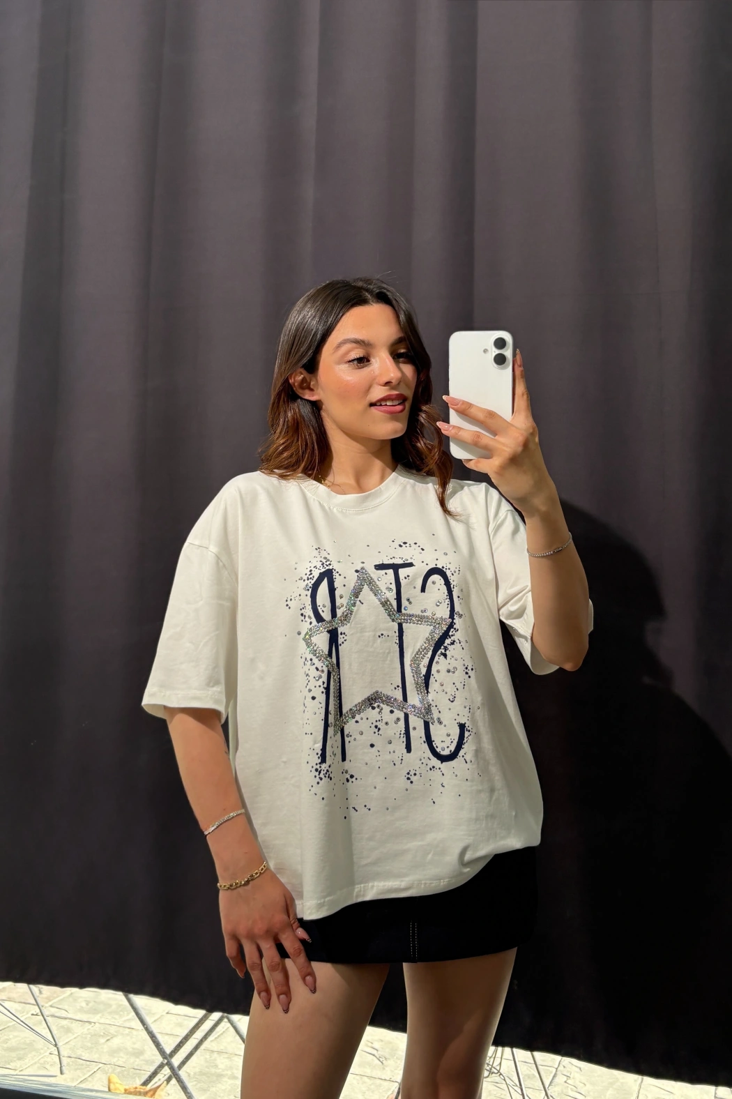 Star Oversize Beyaz Tişört