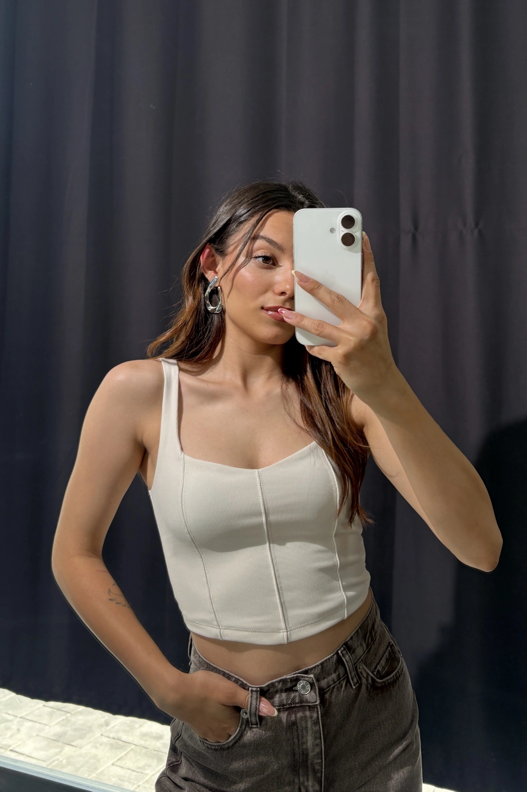 Kalın Askılı Bej Crop