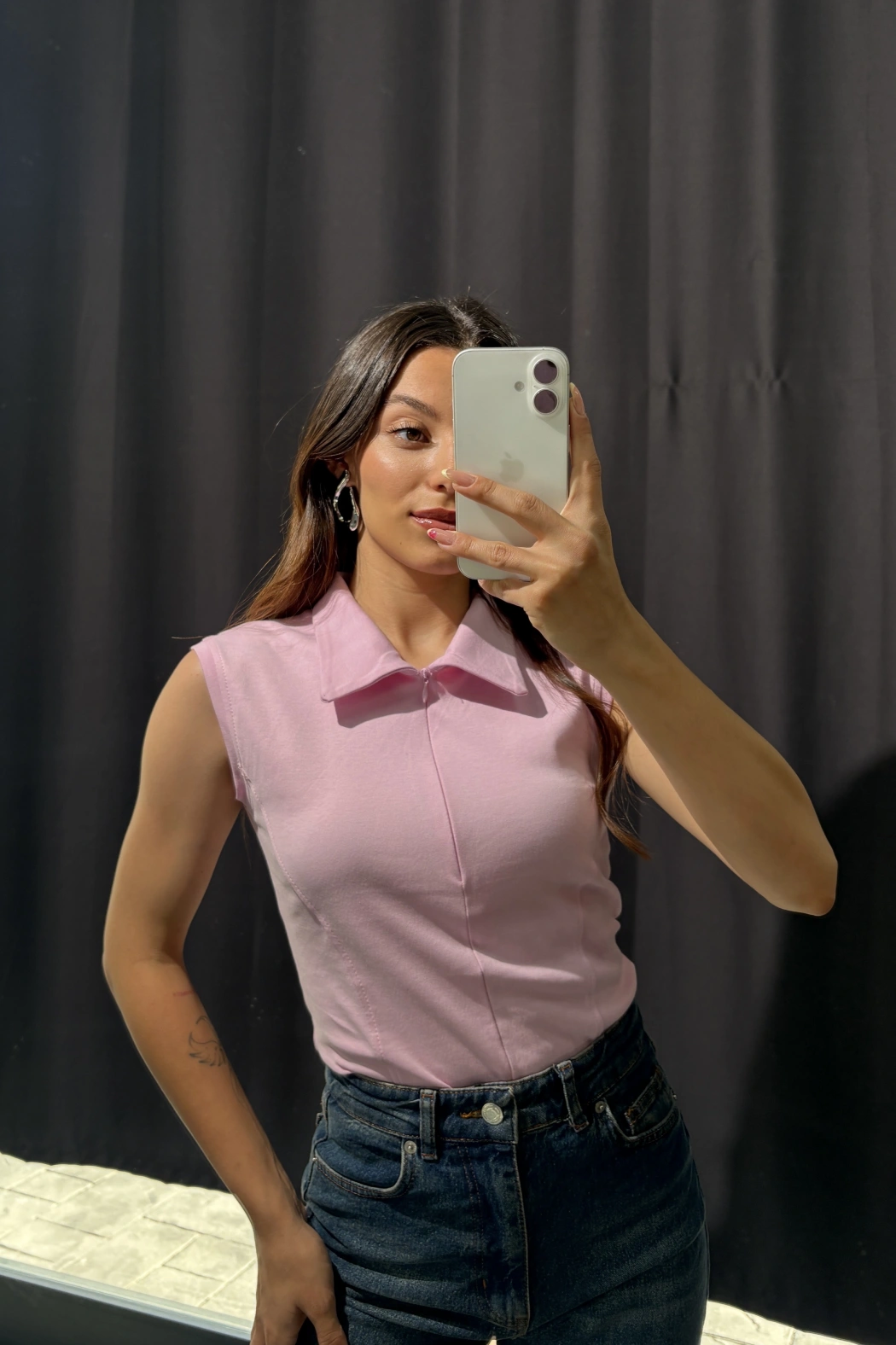 Polo Yaka Fermuarlı Pembe Body