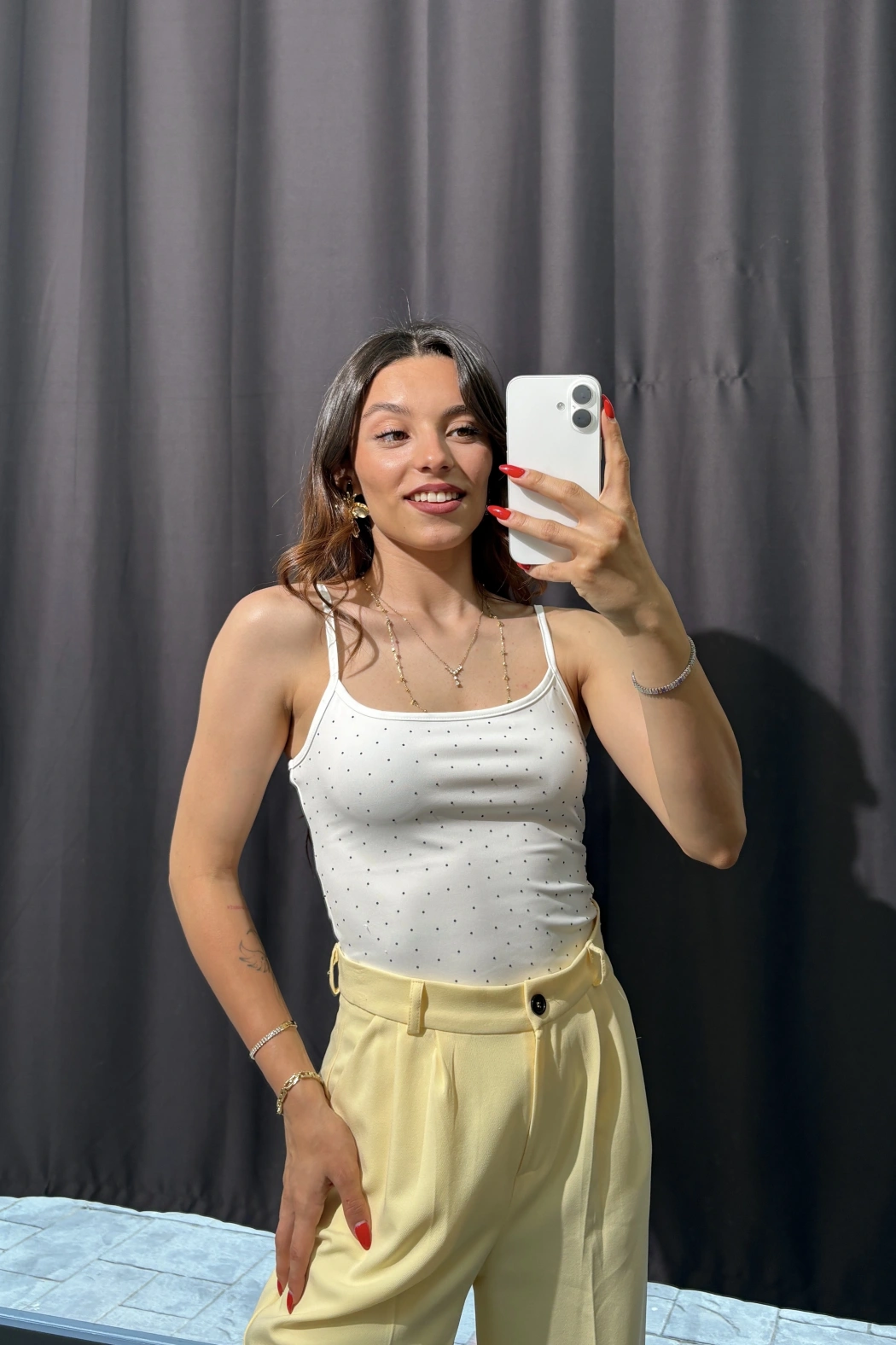 Taşlı İp Askılı Bodysuit Beyaz
