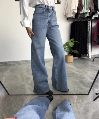 Taşlı Wide Leg Kot Pantolon